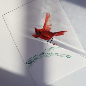 Cardinal rouge • Peinture acrylique originale, 24x32 cm